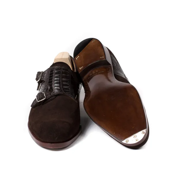 Saint Crispin's Doppelmonk „Saddle-Croc" Aus Dunkelbraunem Wildleder Reine Handarbeit* Mto