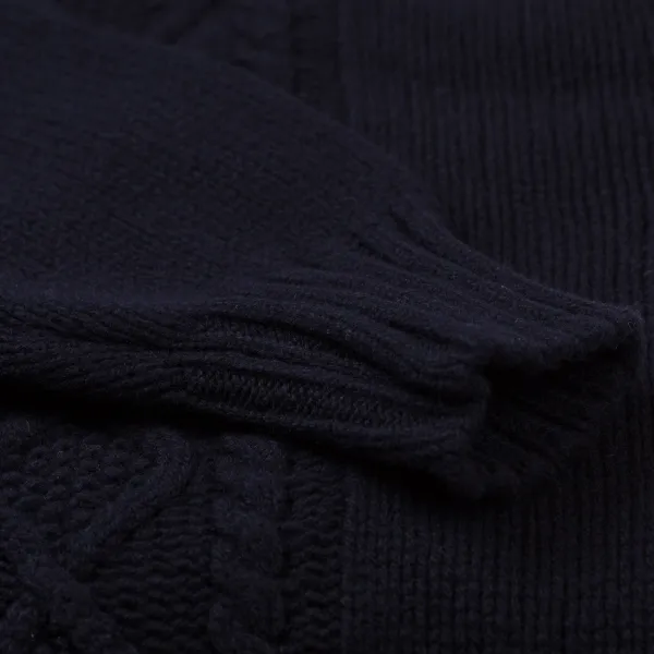 William Lockie Dunkelblauer Rollkragenpullover „Alain Aran-Cable" Aus 6-Lagigem Lambswoo* Strickwaren