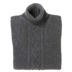 William Lockie Flanellgrauer Rollkragenpullover „Alain Aran-Cable" Aus 6-Lagiger Lammwolle* Strickwaren