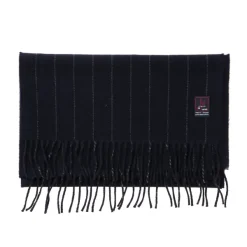 Fox Brothers X Mj: Dunkelblauer Schal „Fox Pin-Stripe" Aus Kaschmir A* Schals