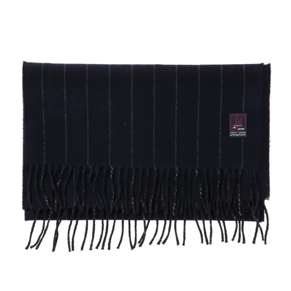 Fox Brothers X Mj: Dunkelblauer Schal „Fox Pin-Stripe" Aus Kaschmir A* Schals