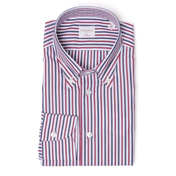 Borriello Gestreiftes Hemd „Stile Inglese" Mit Knopfleiste Und Sportmanschette Handma* Hemden