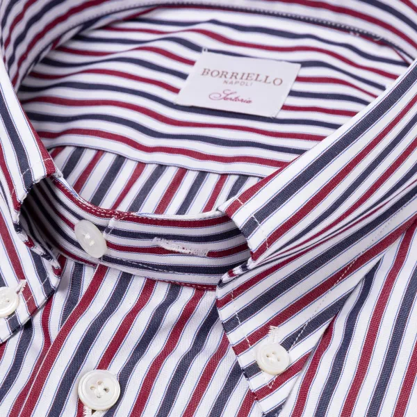 Borriello Gestreiftes Hemd „Stile Inglese" Mit Knopfleiste Und Sportmanschette Handma* Hemden