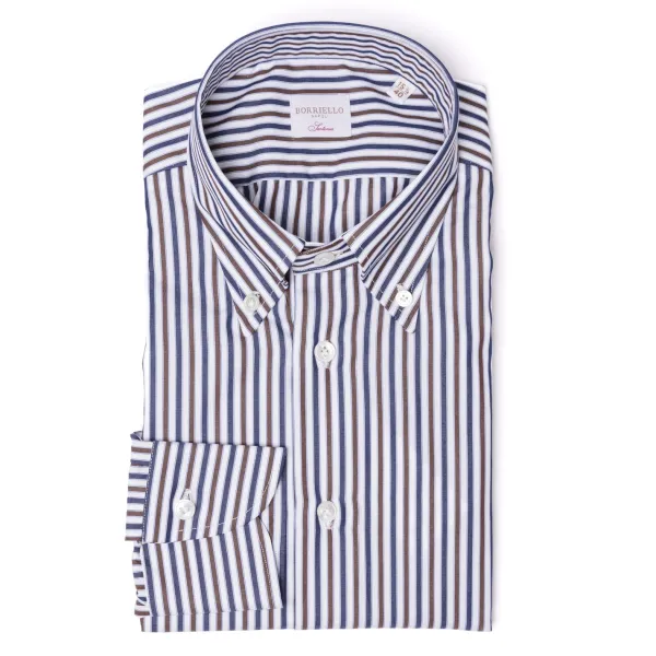 Borriello Gestreiftes Hemd „Stile Inglese" Mit Knopfleiste Und Sportmanschette Handma* Hemden