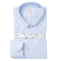 Borriello Hellblaues Hemd „Royal Oxford" Mit Button-Down-Kragen Und Tonnenmanschette* Hemden