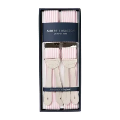 Albert Thurston Hosentrager „Seersucker Stripe" Mit Flachen Enden Aus Nubukleder* Zahnspange