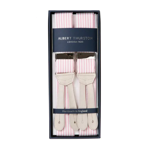 Albert Thurston Hosentrager „Seersucker Stripe" Mit Flachen Enden Aus Nubukleder* Zahnspange
