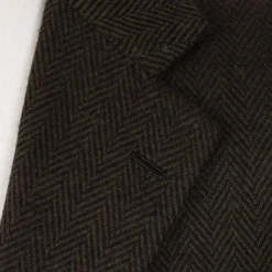 Cesare Attolini Jacke „Green Herringbone Gent" Aus Reiner Merinowolle Von Fox Brothe* Anzugjacke