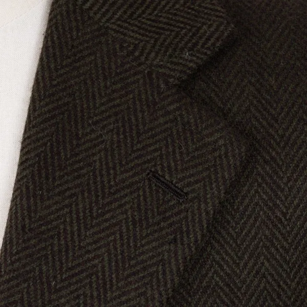 Cesare Attolini Jacke „Green Herringbone Gent" Aus Reiner Merinowolle Von Fox Brothe* Anzugjacke