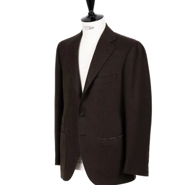 Cesare Attolini Jacke „Green Herringbone Gent" Aus Reiner Merinowolle Von Fox Brothe* Anzugjacke