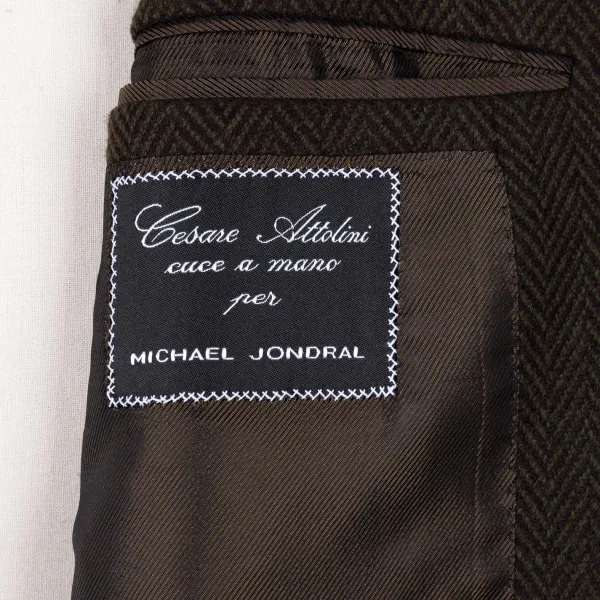 Cesare Attolini Jacke „Green Herringbone Gent" Aus Reiner Merinowolle Von Fox Brothe* Anzugjacke