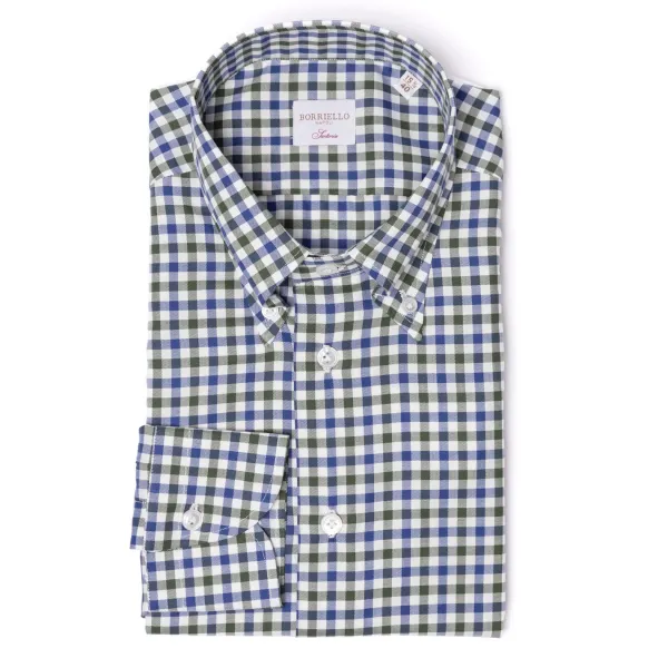 Borriello Kariertes Hemd „Bicolor Vichy" Mit Button-Down-Kragen Und Sportmanschette -* Hemden