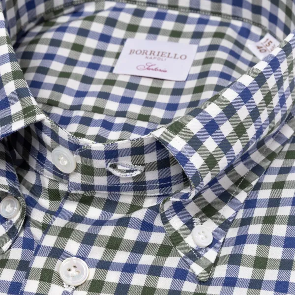 Borriello Kariertes Hemd „Bicolor Vichy" Mit Button-Down-Kragen Und Sportmanschette -* Hemden