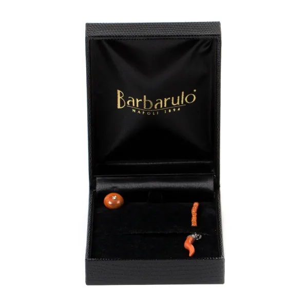 Barbarulo Napoli Knopflochkette "Coral Button Diamond"" Aus Koralle - Handarbeit* Manschettenknöpfe Und Schmuck