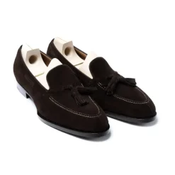Saint Crispin's Loafer „Split Toe Quaste" Aus Dunkelbraunem Wildleder Purely Ha* Mto