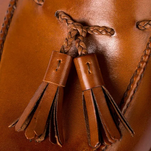 Saint Crispin's Quasten-Loafer Aus Cognacfarbenem Kalbsleder Reine Handarbeit* Mto