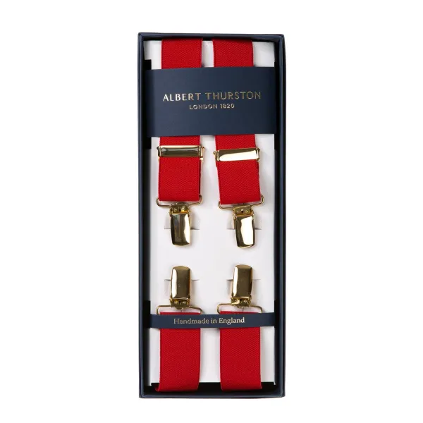 Albert Thurston Red Elastic Pants Straps "X Back Gold" With Clips* Zahnspange
