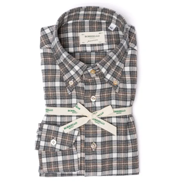 Borriello Sporthemd Aus Geburstetem Vintage-Baumwollflanell Mit Madras-Karomuster Linea Passio* Freizeithemden